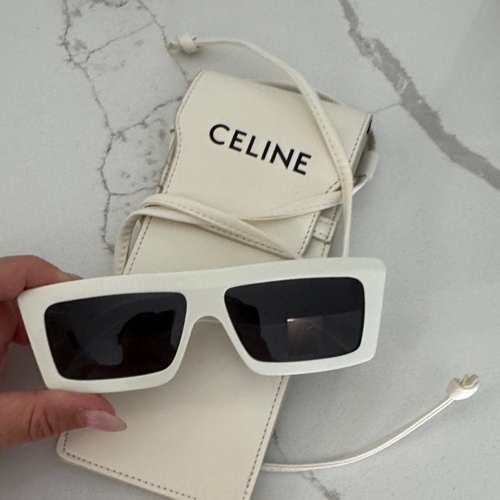 Celine White Frame Black Lens Rectangular Sunglasses